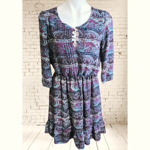 Maurices Long Sleeve Paisley Print Dress Purple Size M